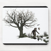 Ballon-Clown-alter Baum u. schwarze Vögel ursprüng Mousepads