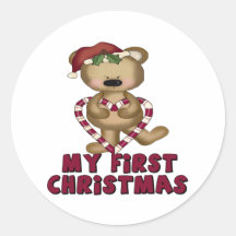 Bär u. das erste Weihnachten des Zuckerstange-Baby Aufkleber