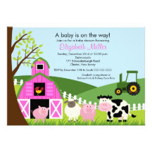 Barnyard-Tier-Babyparty-Einladungs-Rosa-Mädchen