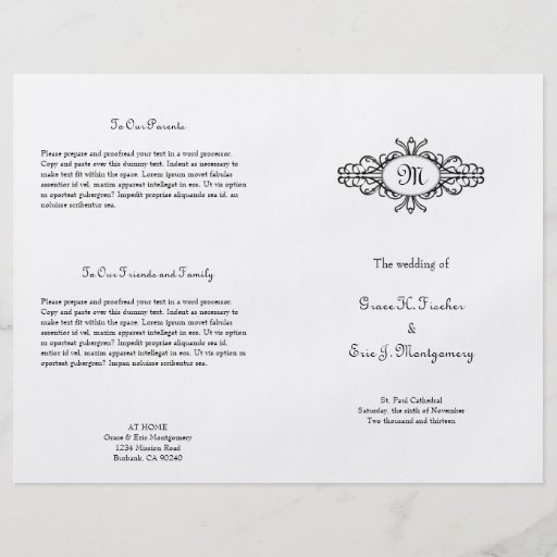 Barockes Rahmen-Singlemonogramm-Hochzeitsprogramm Personalisierte Flyer