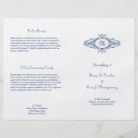 Barockes Rahmenmonogramm-Marineblau-Hochzeitsprogr Individuelle Flyer