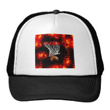 Basketball-Netz, Ball u. Flammen Trucker Mützen
