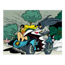 Batman und Robin in Batcycle Postkarte