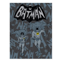 Batman und Robin mit Logo beunruhigter Grafik Postkarten