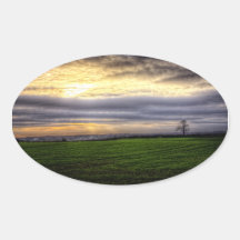 Baum am Sonnenuntergang HDR-Fotografieovalaufklebe