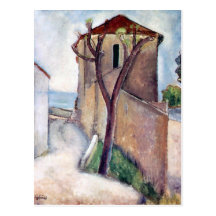 Baum und Haus durch Amedeo Modigliani Postkarte