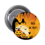 Beängstigende Halloween-Kürbise und Vollmond Anstecknadel