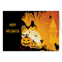 Beängstigende Halloween-Kürbise und Vollmond Grußkarte