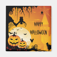 Beängstigende Halloween-Kürbise und Vollmond Magnete