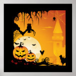 Beängstigende Halloween-Kürbise und Vollmond Plakatdrucke