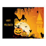 Beängstigende Halloween-Kürbise und Vollmond Postkarten
