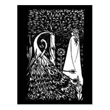 Beardsley Nouveau Dame u. Pfau-Postkarte