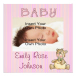 Beary rosa Baby-Geburts-Mitteilungen Personalisierte Einladung