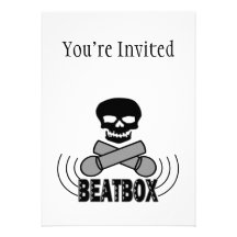 Beatbox Schädel u. Crossbone Mics Einladungskarten