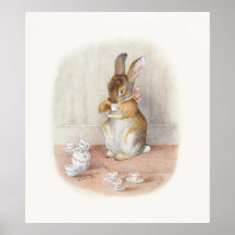 Beatrix Potter-Kaninchen-trinkender Tee-Plakat-Dru