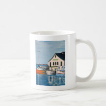 Becher mit Malerei eines Bootsdocks Kaffee Haferl