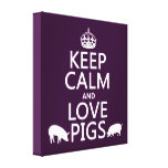 Behalten Sie Ruhe-und Liebe-Schweine (alle Farben) Gespannter Galerie Druck