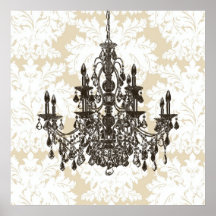 Beige Damast-Leuchter-Wand-Kunst-Druck Plakate