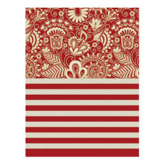 beige rote Terrakotta stripes Blumenmuster Postkarte