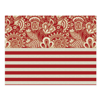 beige rote Terrakotta stripes Blumenmuster Postkarten
