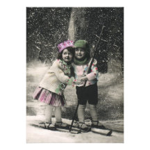 Beste Freunde, Kinder auf Skis am Weihnachtstag Einladungskarten