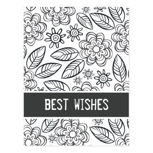 "beste Wünsche" schwarz u. weißes Blumenmuster Postkarte