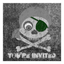 Beunruhigte graue Piraten-Schädel-Einladungen