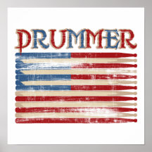 Beunruhigte Trommel-Stock USA-Flaggen-Schlagzeuger Plakatdruck