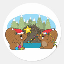 Biber-Weihnachten Runde Sticker