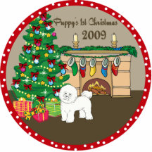 Bichon Frise erste Verzierung 2009 Welpen Weihnach Photoausschnitt