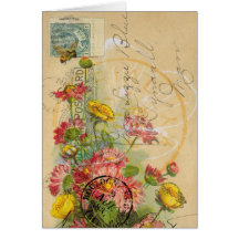 Biene und rosa Blumen-Imitat-Postkarten-Digital-Ku