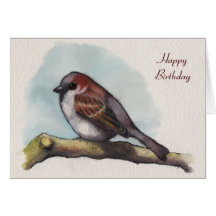 Bird, Sparrow: Watercolor Painting, Birthday Cards