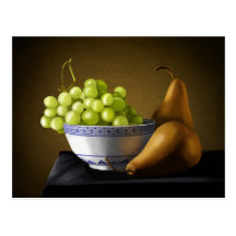 Birnen-und Trauben-Obstschale-Stillleben Postkarten