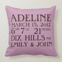 Birth Announcement Stats Lavender Pillow kissen