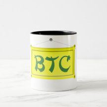 bitcoin schild gelb tee tasse