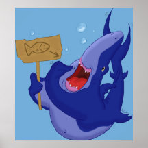 Bitten des blauer Haifisch-Cartoon-Plakat-Druckes