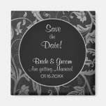 Black and Silver Grey Damask -  Save The Date Fridge Magnets