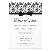 Black White Damask Bow Graduation Announcement einladungen
