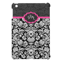 Black & White Floral Damasks Monogram iPad Mini Covers
