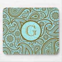 Blau u. Brown Paisley Retro Muster-Monogramm Mousepad