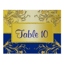 Blau-u. Goldblühende Rebe-Monogramm-Hochzeit Postkarten
