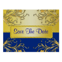 Blau-u. Goldblühende Rebe-Monogramm-Hochzeit Postkarten