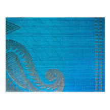 Blau-u. GoldSilk Paisley-Stoff Postkarte