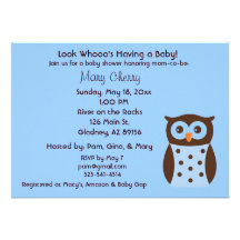 Blau und punktierte Eulen-Babyparty Browns Polka l Einladungskarten