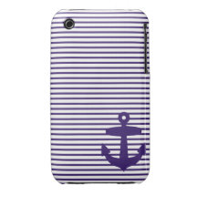 Blaue Anker-und Marine-Blau-Seemann-Streifen Case-Mate iPhone 3 Hüllen