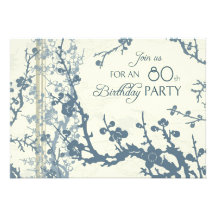 Blaue Blumen80. Geburtstags-Party Einladungs-Karte