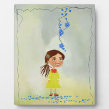 blaue Blumen-Cartoon-Mädchen Plakette Platten