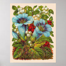 "Blaue Blumen" Vintage Blumen Posterdruck