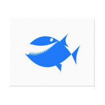 Blaue Cartoon-Fische Gespannter Galerie Druck