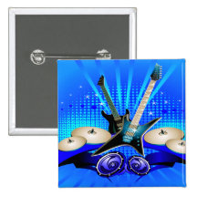 Blaue elektrische Gitarren, Trommeln u. Lautsprech Anstecknadelbutton